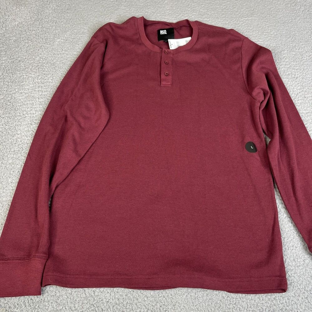 RSQ Thermal Shirt Large Red Henley Waffle Knit Surf Skate Tillys Long Sleeve